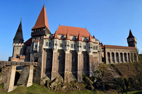 early spring day at gothic Corvin Castle in Transylvania